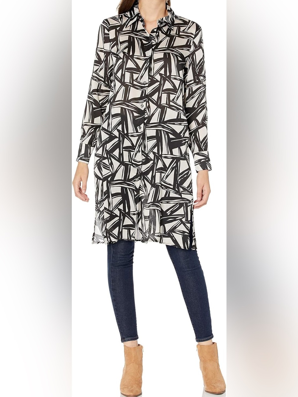 Kasper Women's Abstract Geo Printed Satin Oxford Shirt Topper